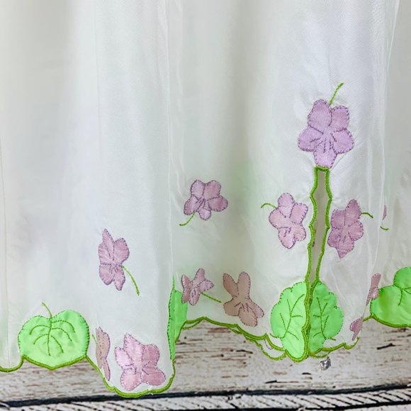 Odette Barsa Vintage Slip Ivory Purple Floral S - Picture 5 of 7